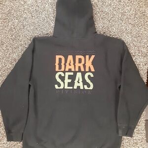 Mens 2XL Dark Seas Division Black Embroidered Logo Heavyweight Fleece Hoodie